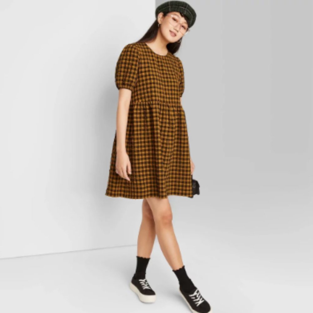 wild fable Mustard and Black Gingham Mini Dress